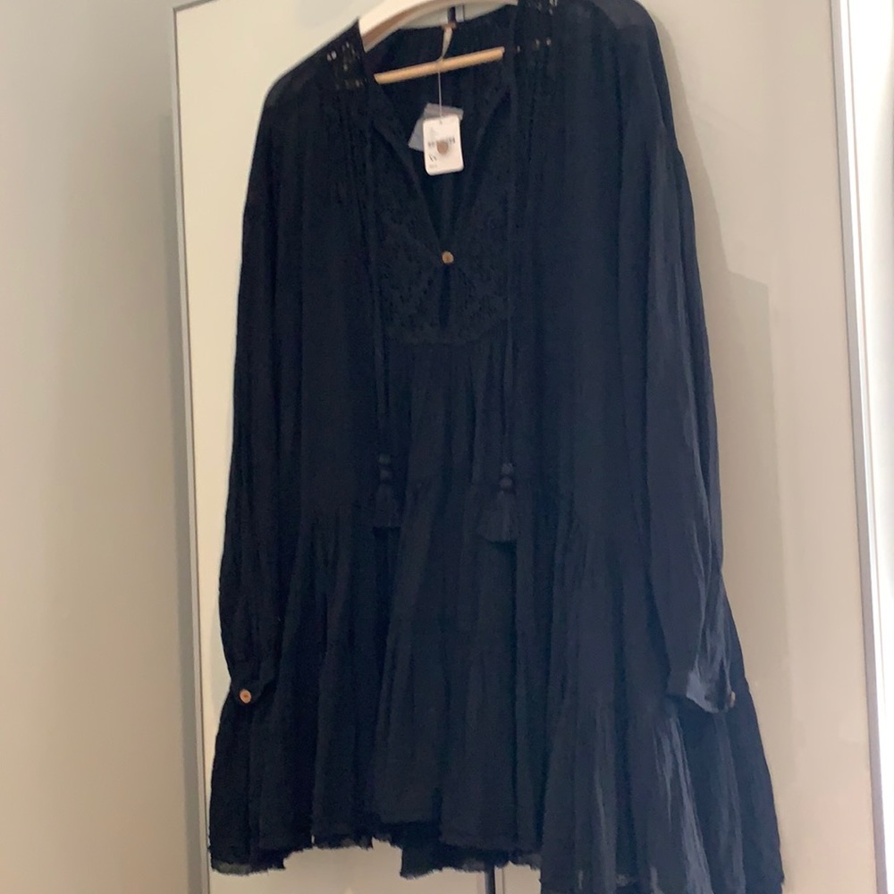Free People NWT Dress Crocheted front Black XS